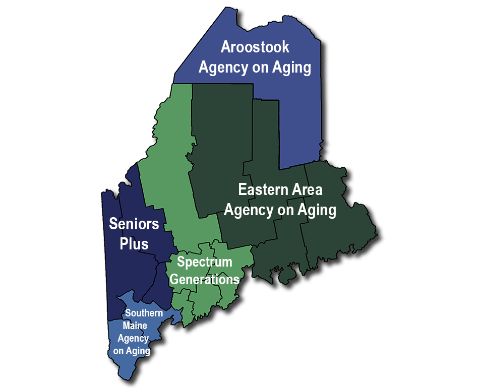 map of maine visually showing agency coverage. List of counties served below in page text.
